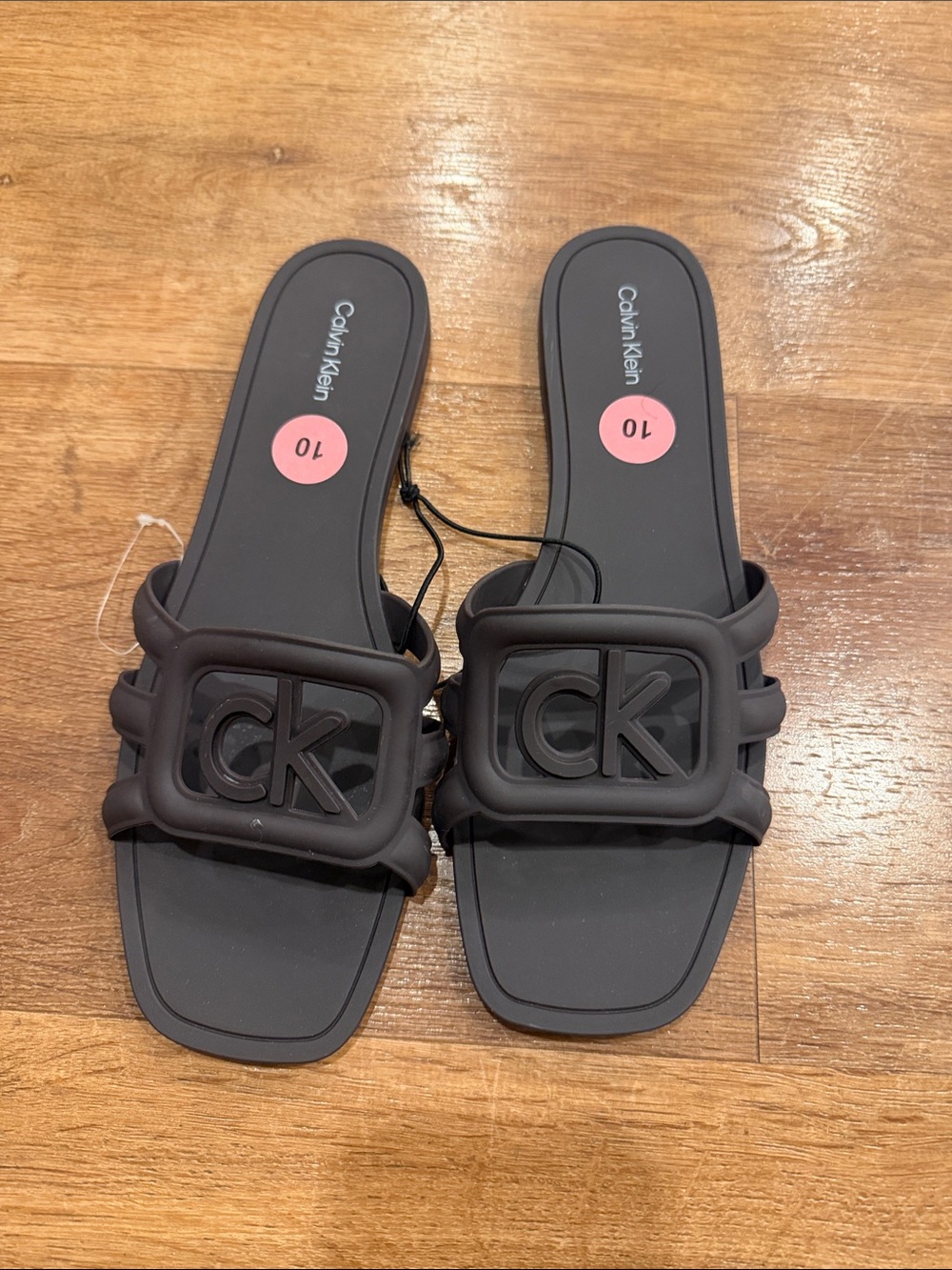 size 10M calvin Klein women’s Matte Black CK Logo Slide Sandals